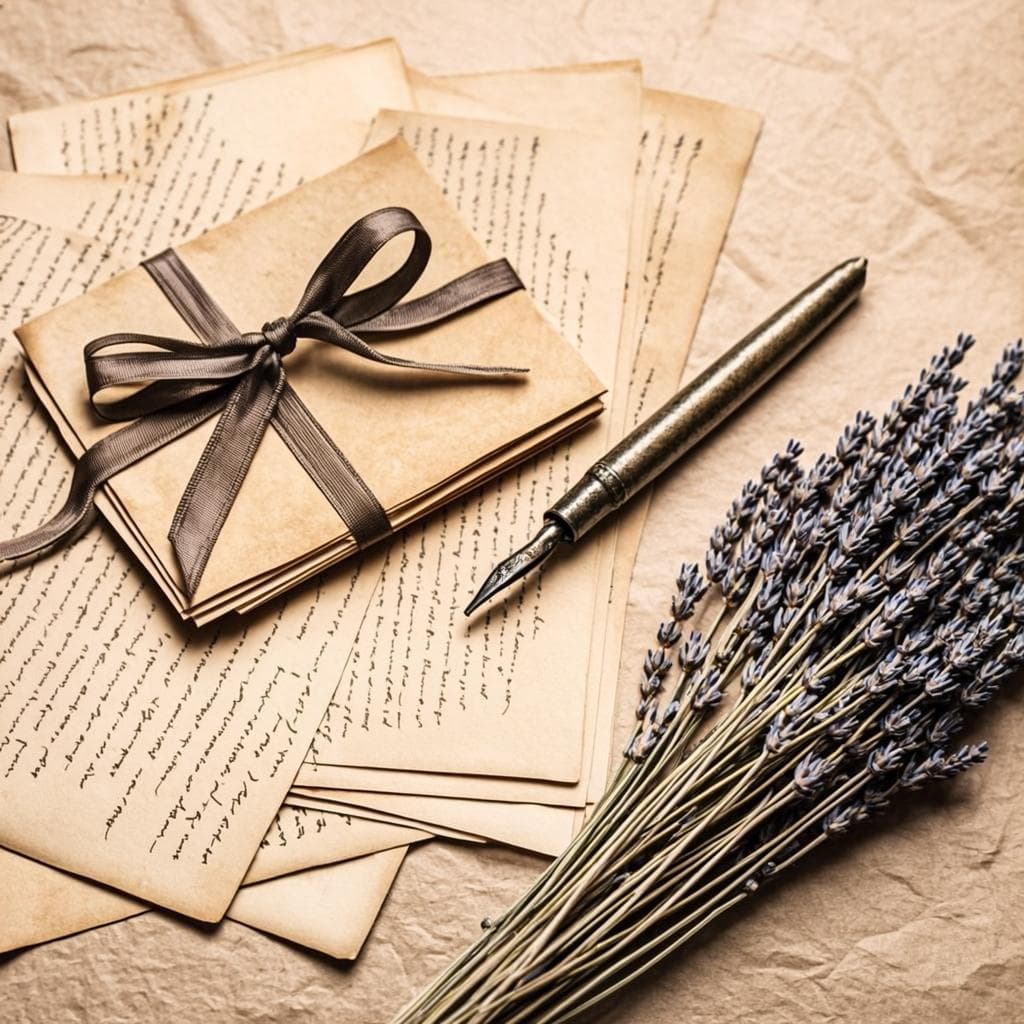 Handwritten letters with fountain pen and dried lavender — sample photograph