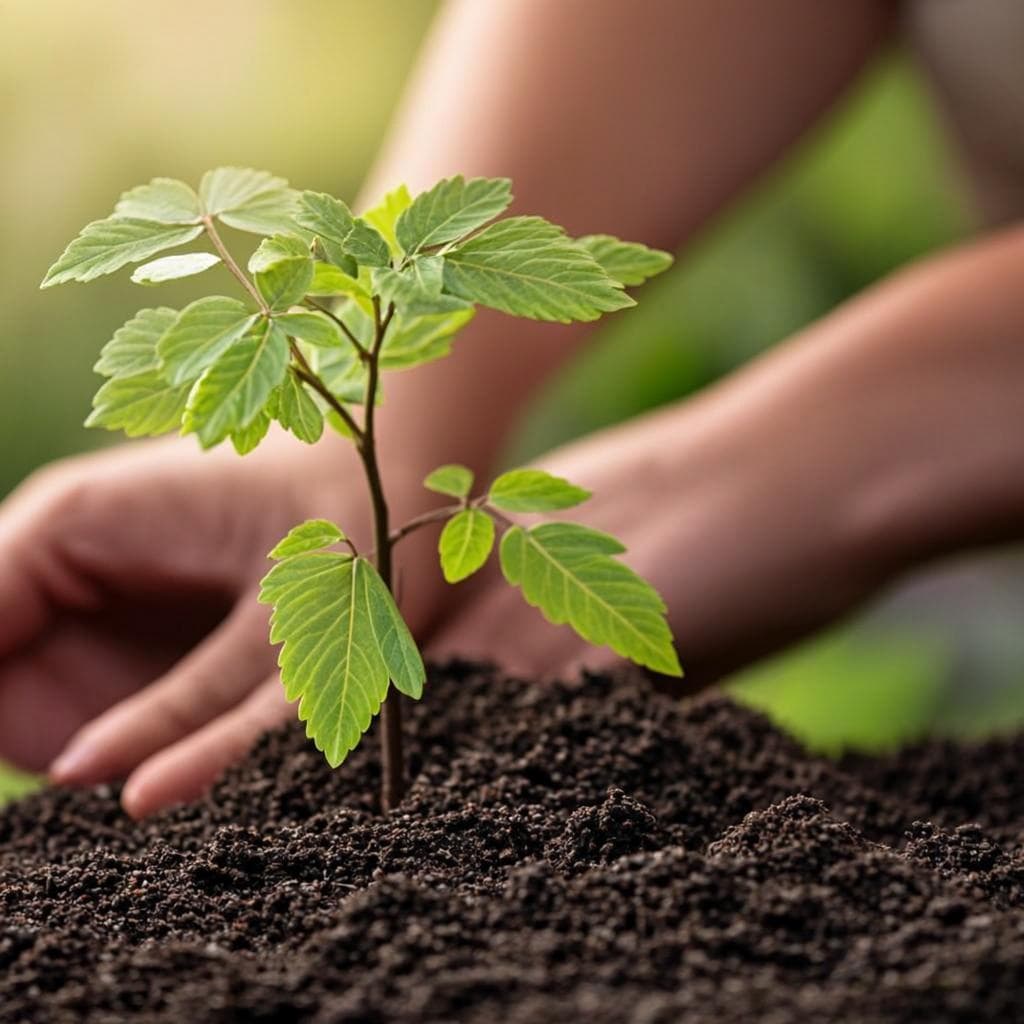 Young oak sapling in morning light — sample photograph